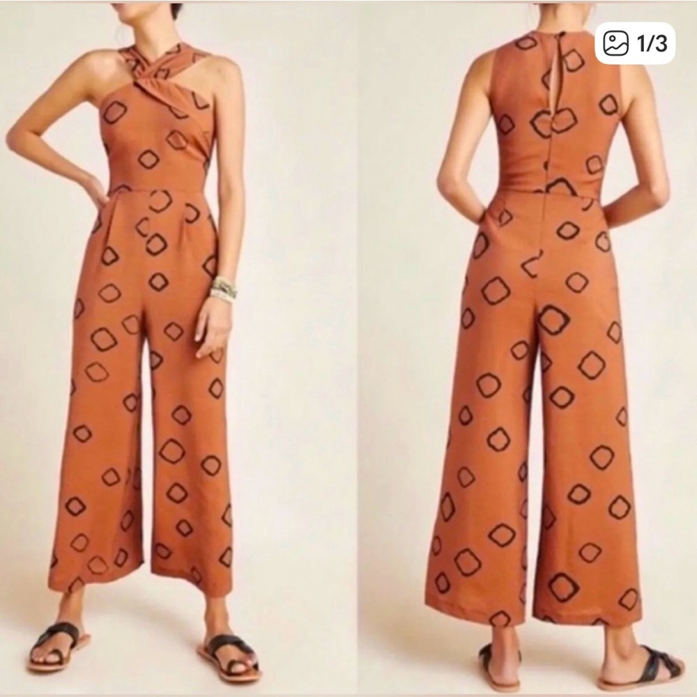 Anthropologie Geometric Patterned Jumpsuit in Brown
